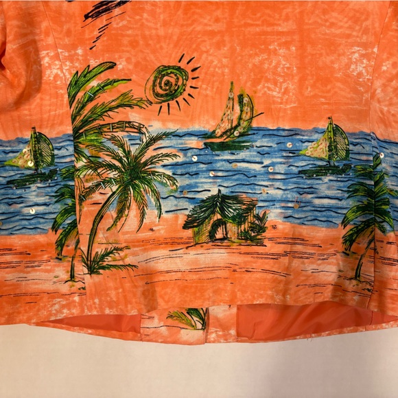 Vintage Nancy Bolen City Girl orange 100% silk blazer jacket tropical print S - Picture 5 of 10